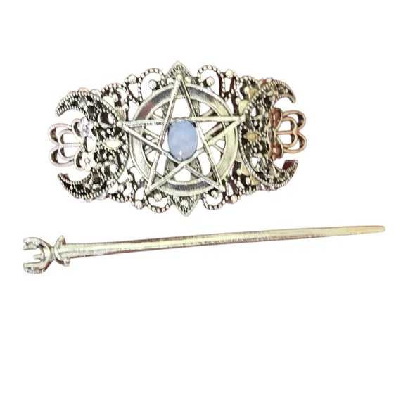 Silver Tone Pentacle Hair Pin - Picture 2 of 5